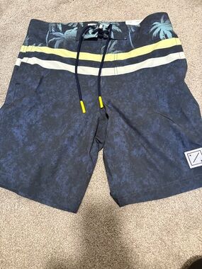 French Toast Navy Board Shorts with Yellow and White Stripes